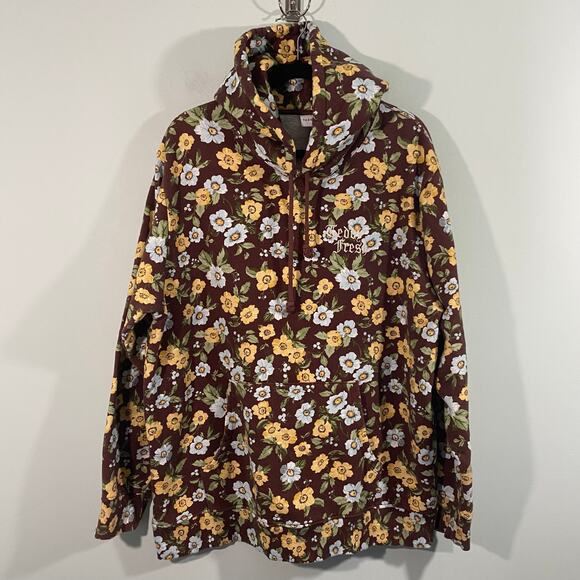 Teddy Fresh Brown Allover Floral Embroidered Logo Pullover Hoodie Size XL - Picture 1 of 9
